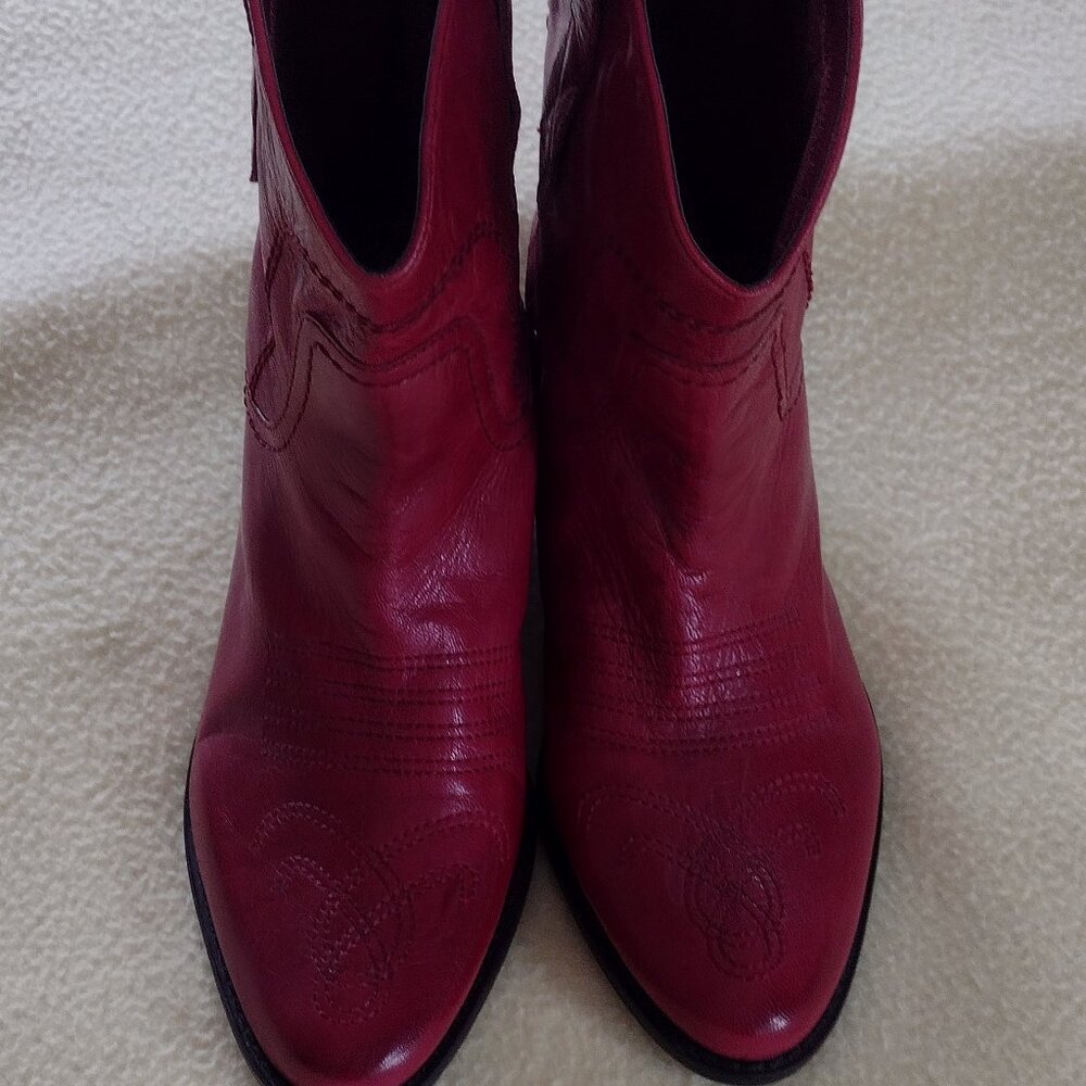 New Red Leather Cowgirl Ankle Boots